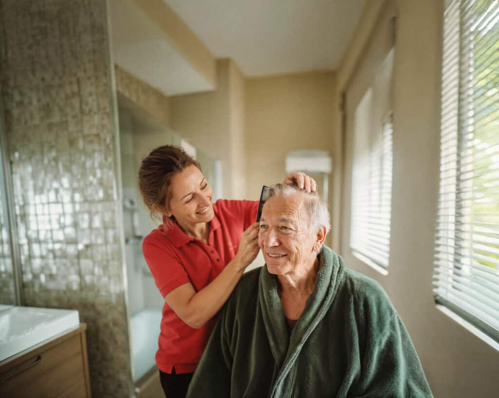 Happy client enjoys grooming personal care service