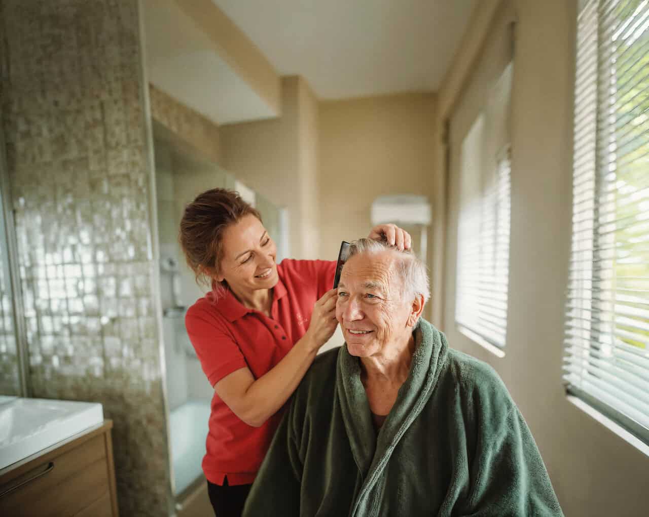 Happy client enjoys grooming personal care service