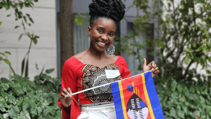 Nosisa with her countries flag