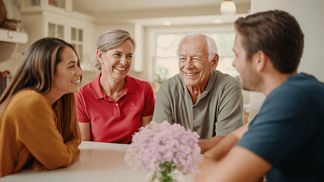 Family members and Dovida discuss services